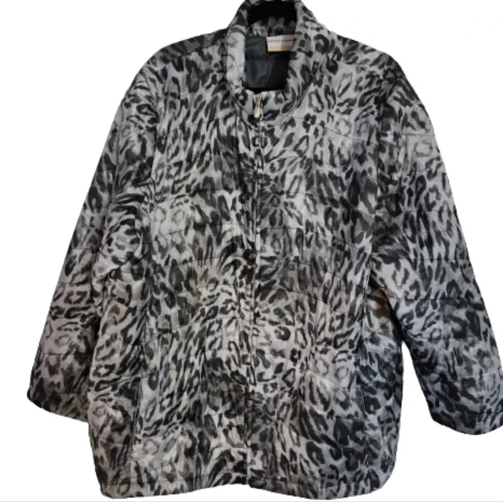 Alfred Dunner Grey Leopard Print Coat